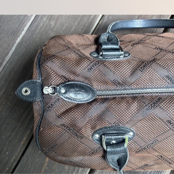 Longchamp Chic Brown Checkered Satchel with Black Accents - Picture 4 of 8